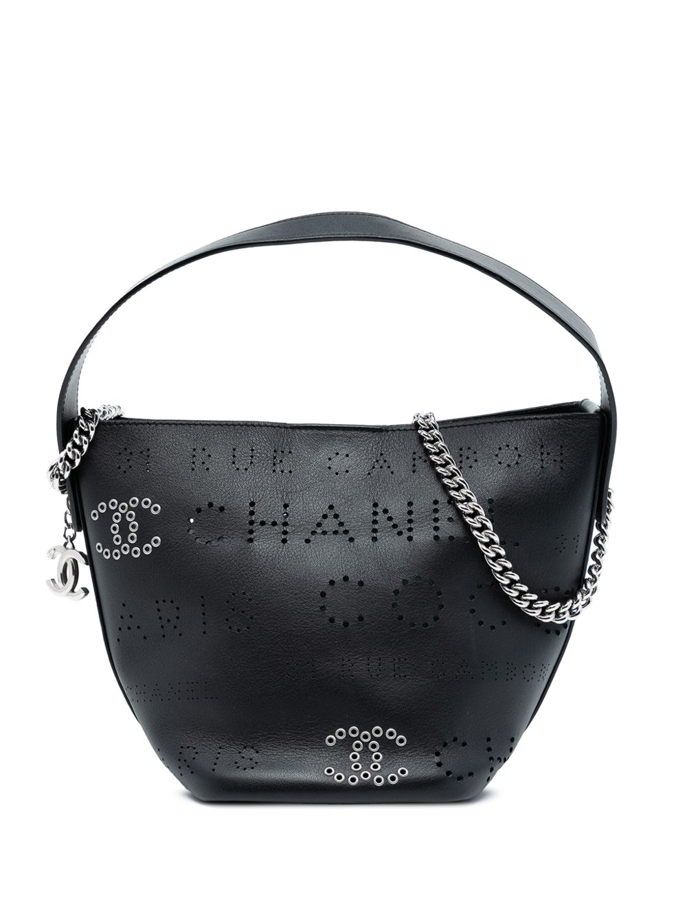 2019 Small Perforated Calfskin Logo Eyelet bucket bag