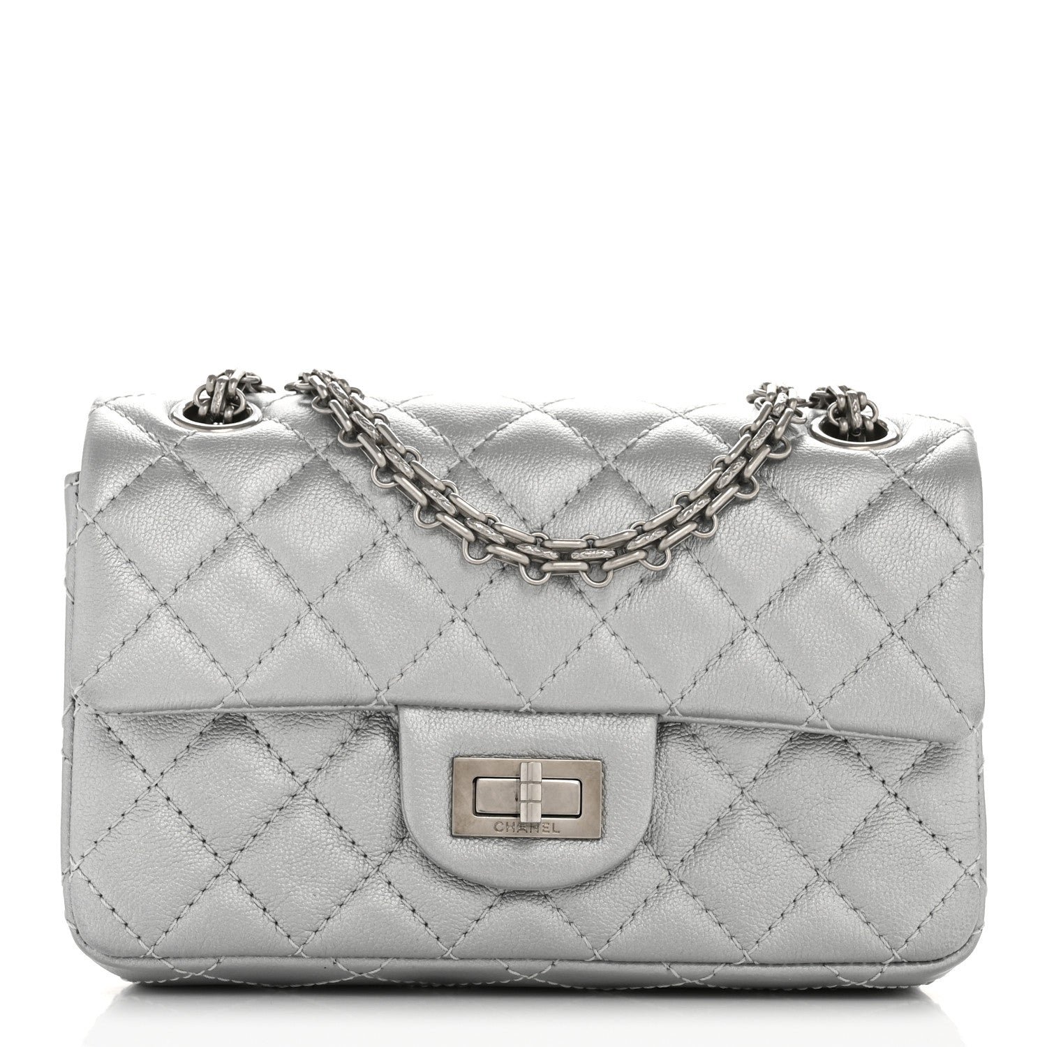 Chanel Metallic Grained Calfskin Quilted 2.55 Reissue Mini Flap Argent