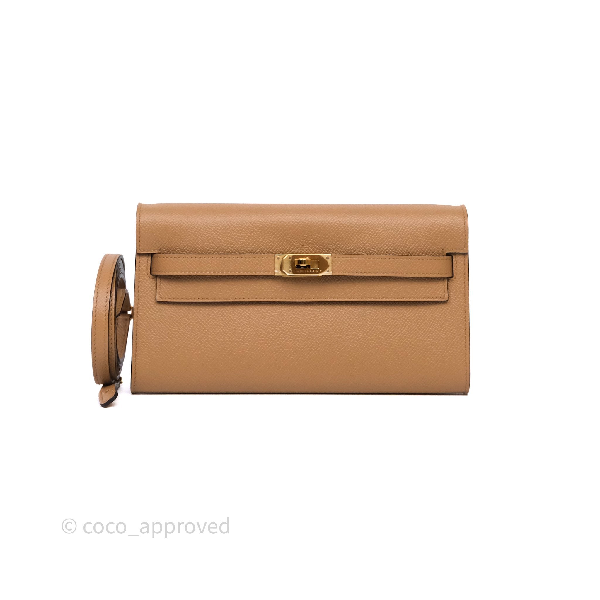 Hermès Kelly To Go Wallet Chai 0M/ Mauve Sylvestre X9 Epsom Gold Hardware