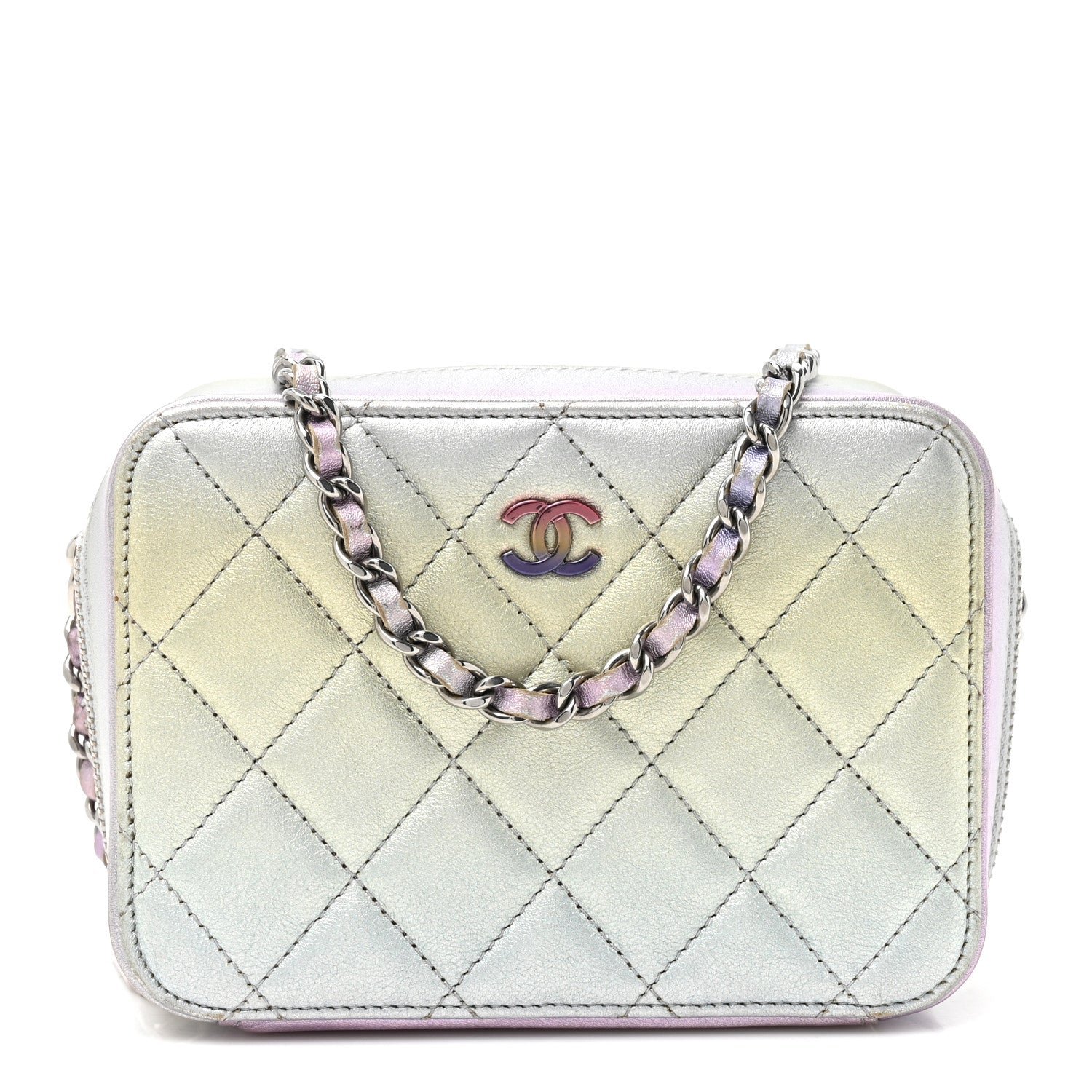 Chanel Gradient Metallic Calfskin Quilted Camera Bag Silver Blue Yellow Purple