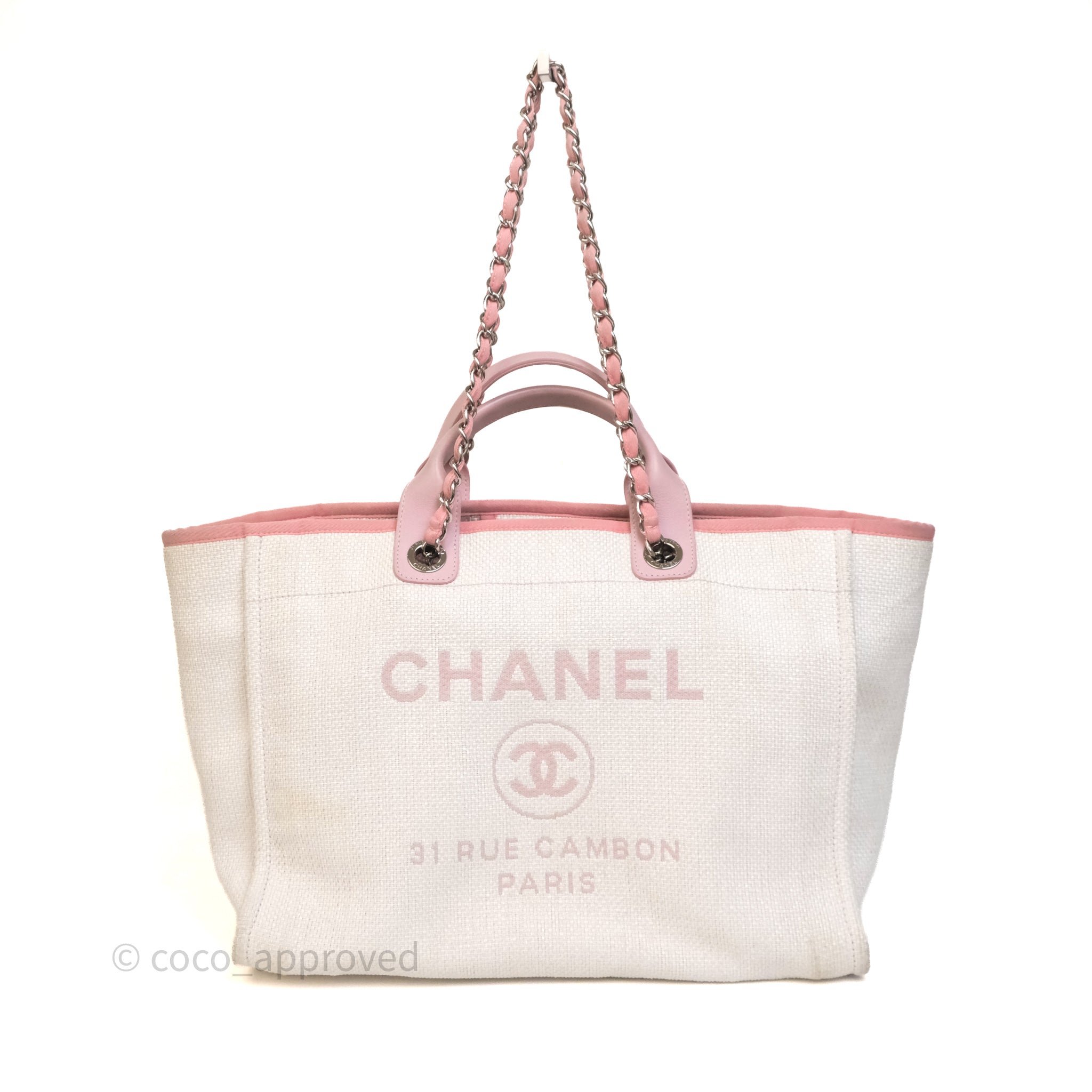 Chanel Large Deauville Pale Pink Canvas Silver Hardware