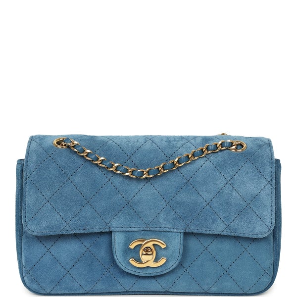 Chanel Mini "Souplissimo" Flap Bag Blue Suede Gold Hardware