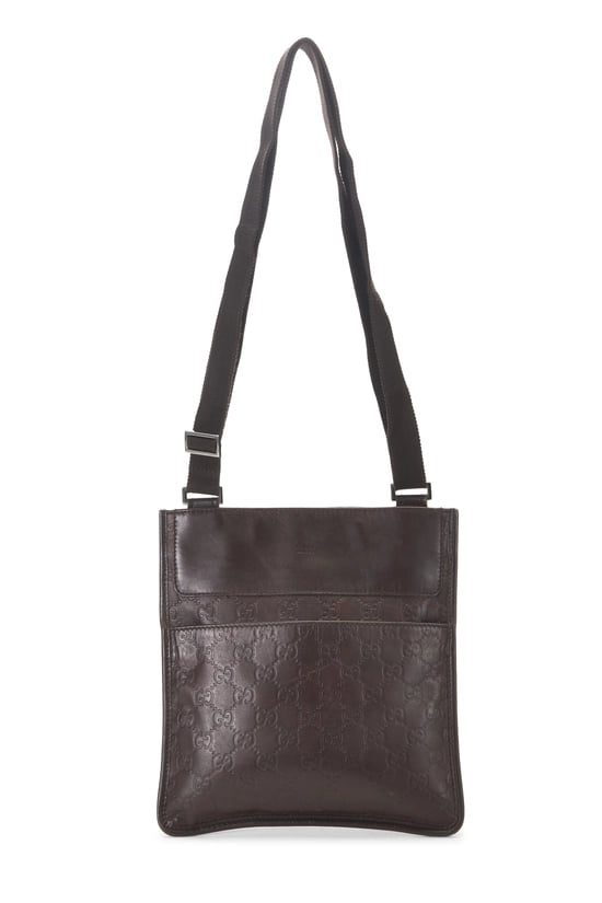 Brown Guccissima Zip Pocket Flat Messenger Small