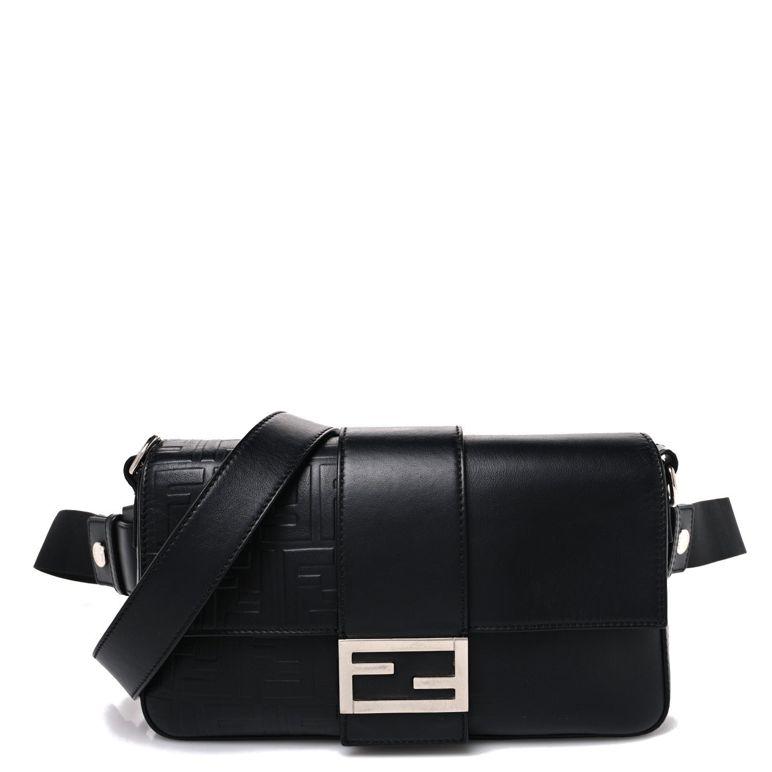 Fendi Vitello Grace FF Gradient Embossed Belt Baguette Bag Black