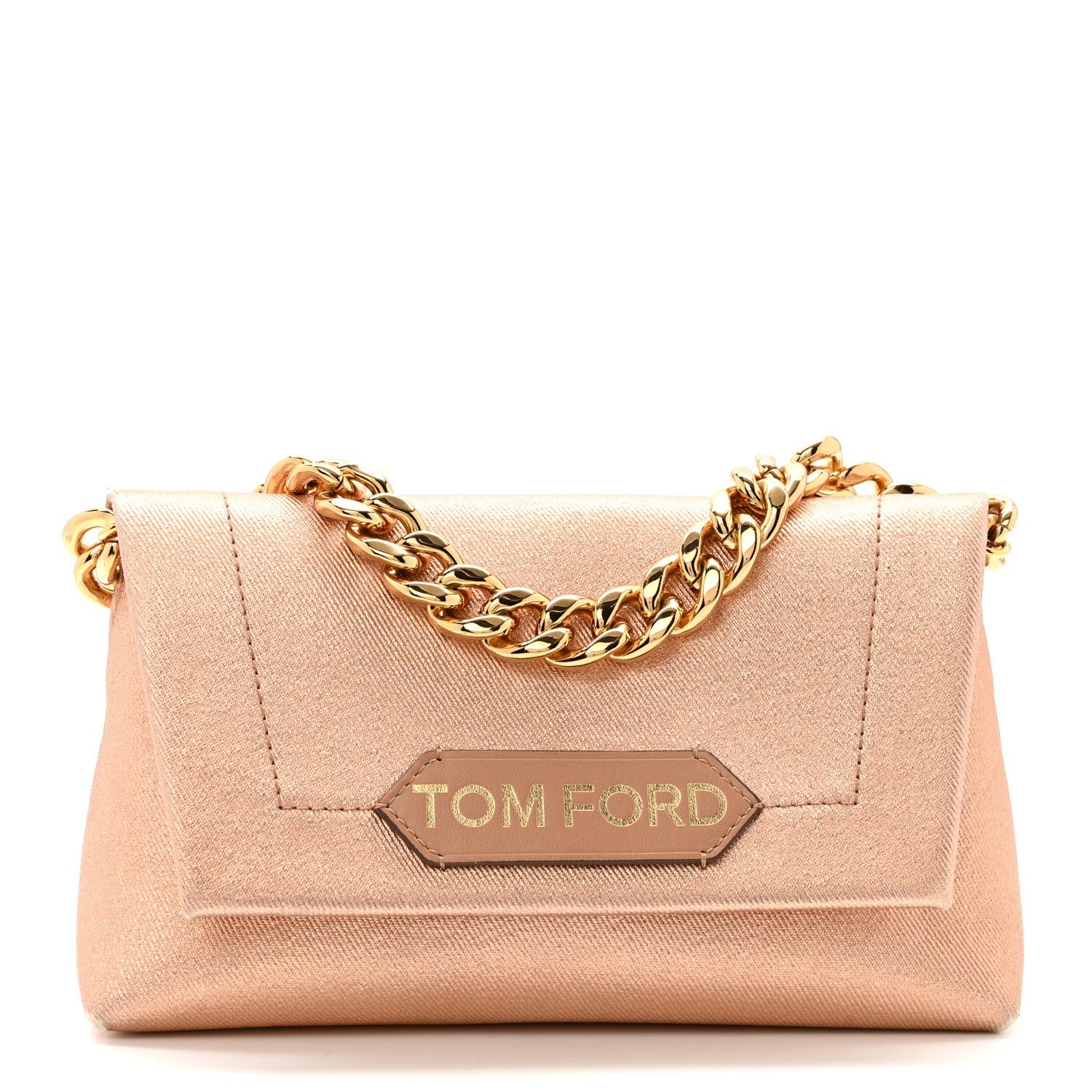 Tom Ford Tom Ford Coated Metallic Denim Mini Label Chain Shoulder Bag Iced Nude