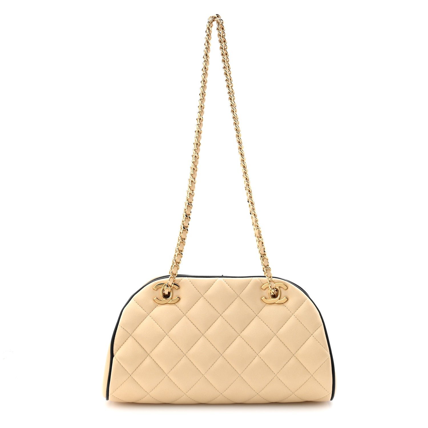 Chanel Lambskin Quilted Eyes On You Clutch With Chain Beige