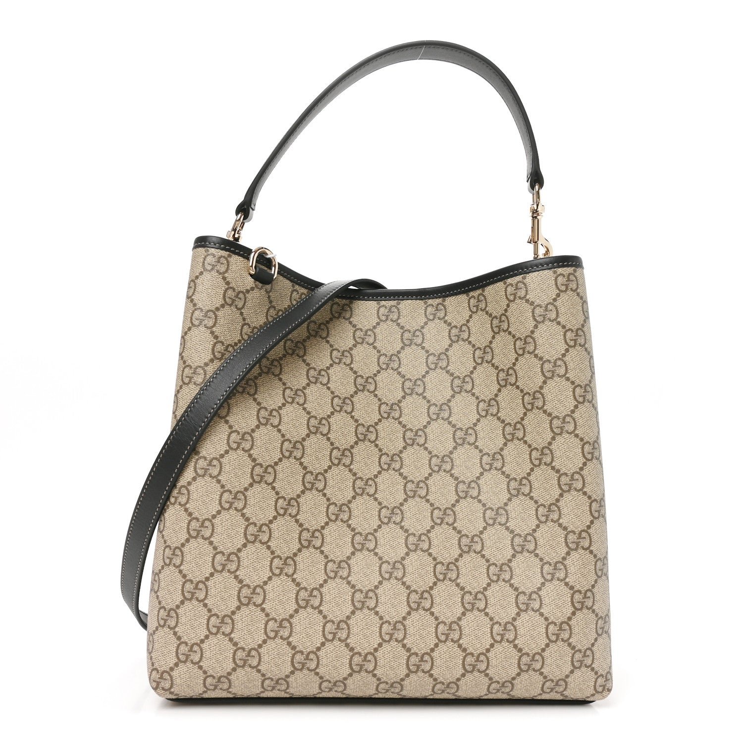Gucci GG Supreme Monogram Medium Emblem Bucket Bag Beige Dark Brown Black