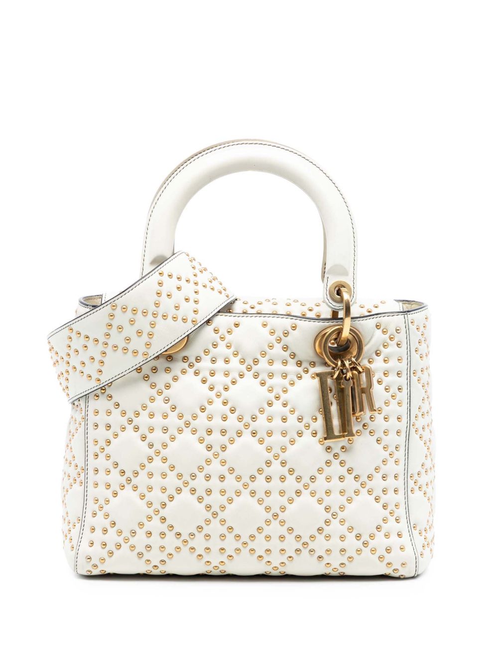 2018 Medium Lambskin Cannage Studded Supple Lady Dior satchel