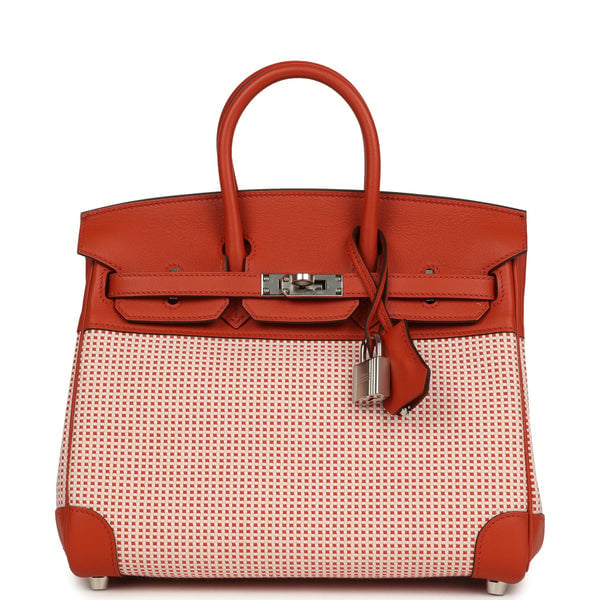 Hermes Pre-owned Hermes Quadrille Birkin 25 Brique Swift and Ecru-Mauve Pale and Brique Toile H Palladium Hardware