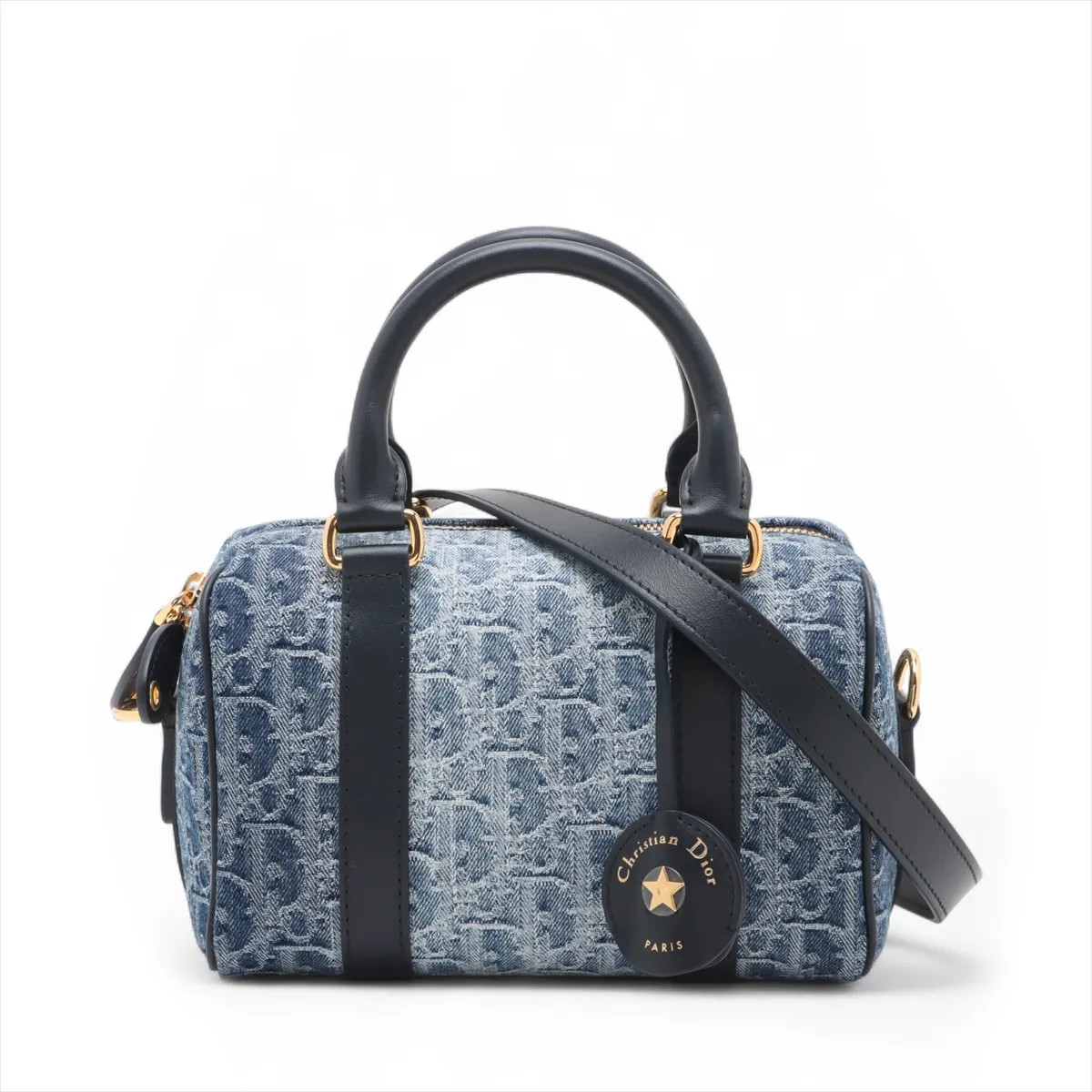 Christian Dior Oblique Groove 20 Denim & leather 2 Way Handbag Blue