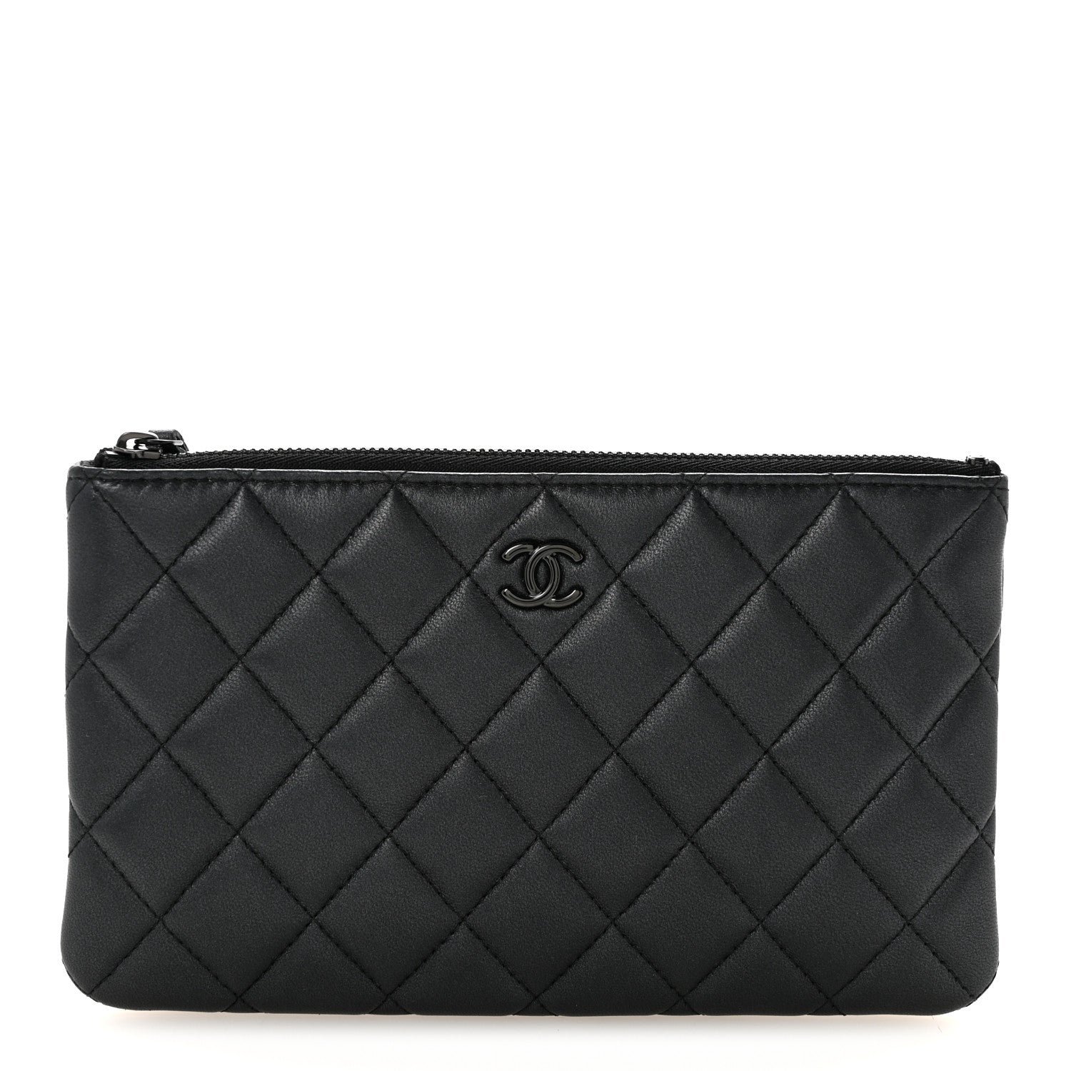 Chanel Pearly Lambskin Quilted Cosmetic Case So Black