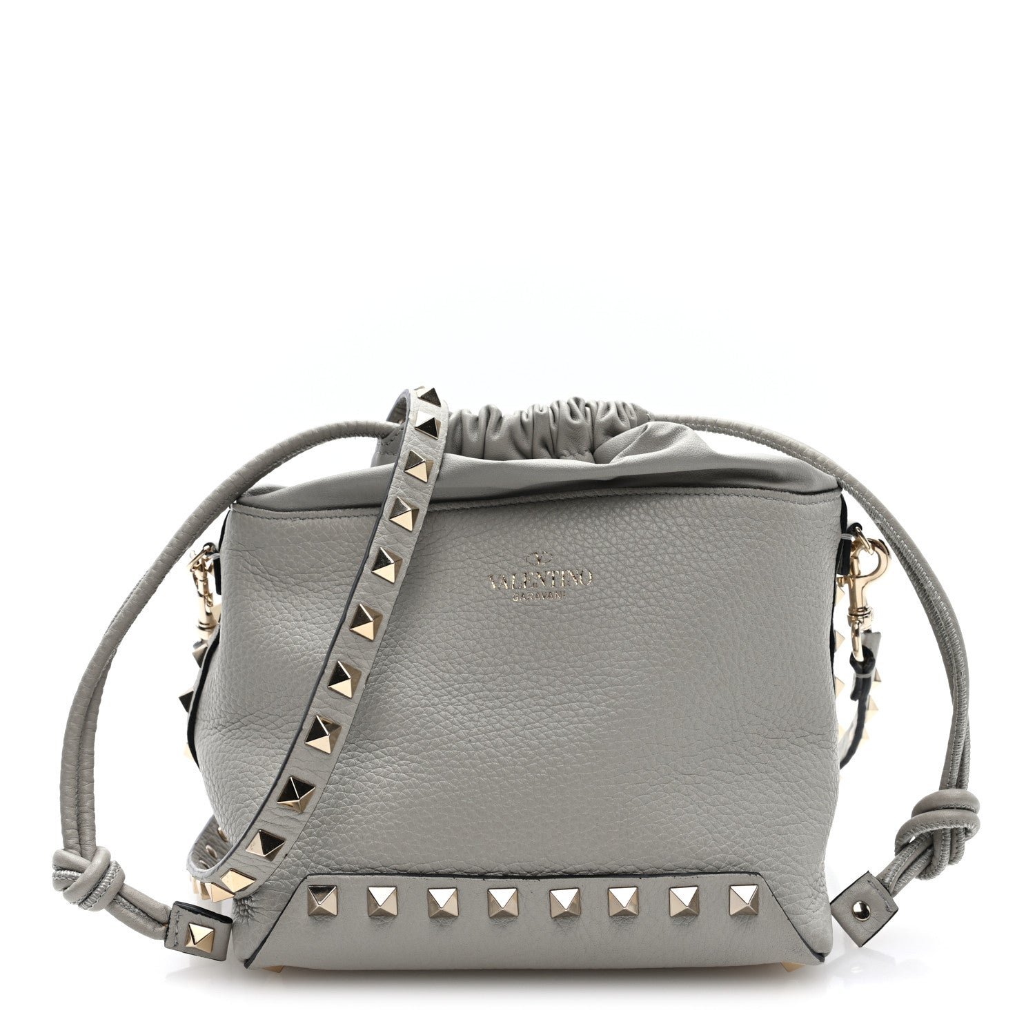 Valentino Garavani Grained Calfskin Rockstud Mini Bucket Bag Opal Grey
