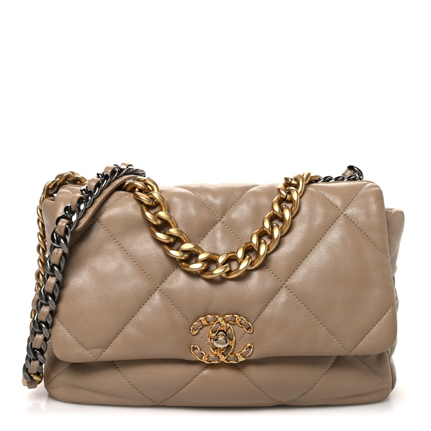 Chanel Lambskin Quilted Large Chanel 19 Flap Beige