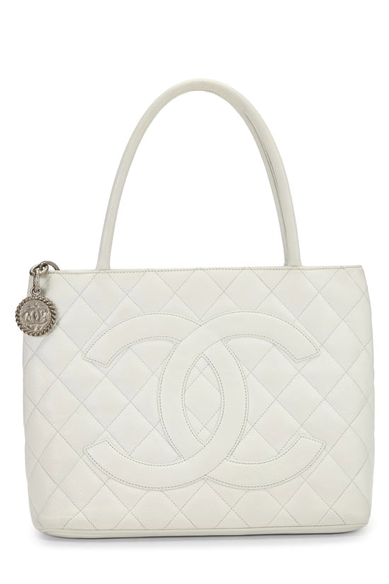 White Quilted Caviar Medallion Tote
