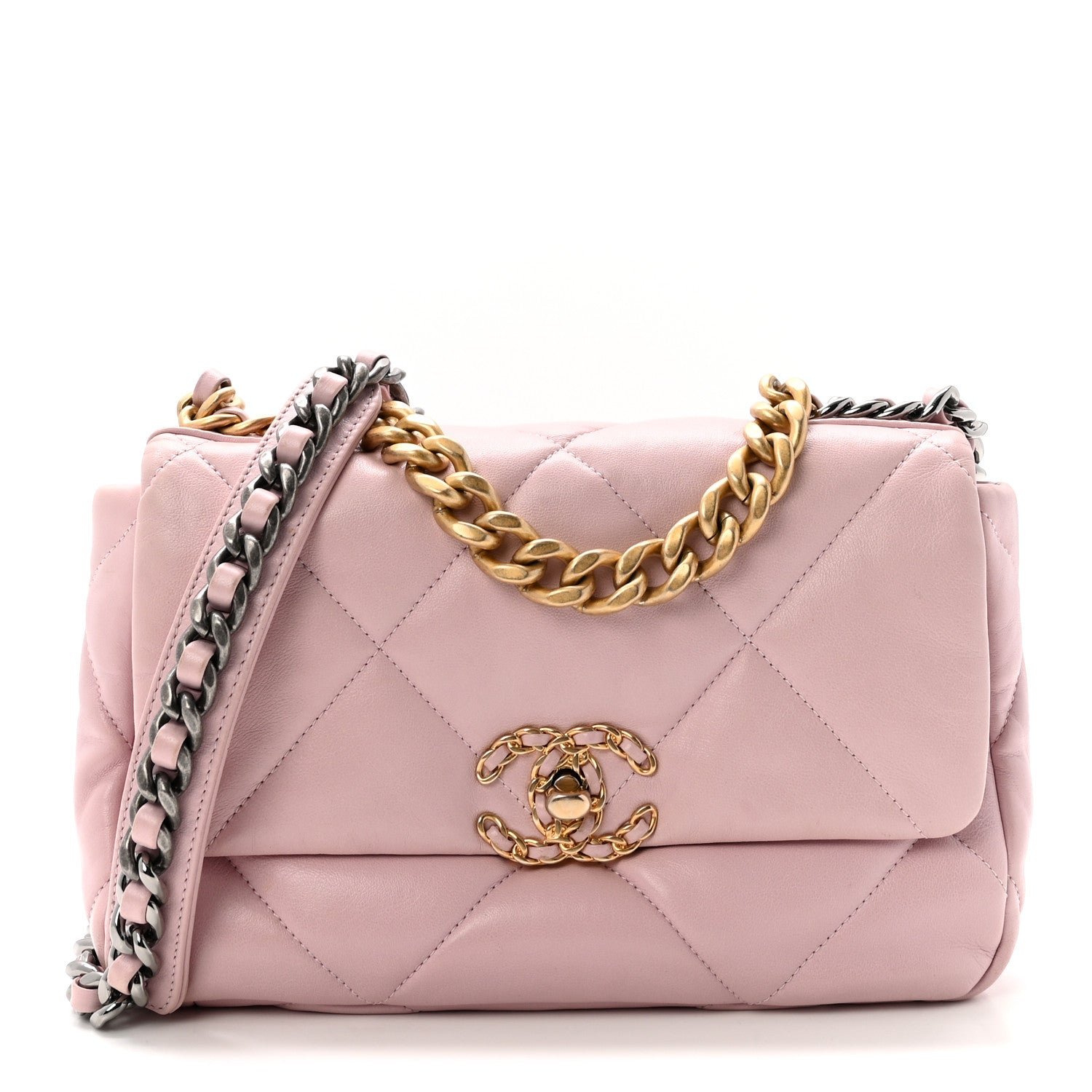 Chanel Lambskin Quilted Medium Chanel 19 Flap Light Pink