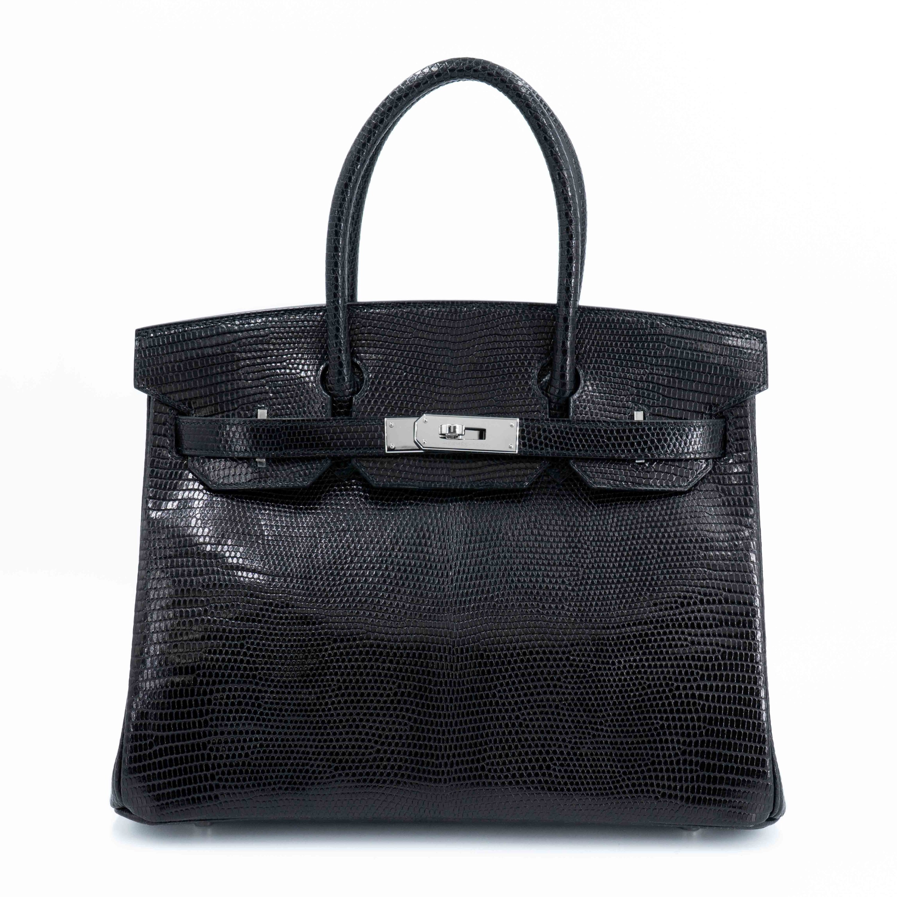 Unused ( Rank NS ) HERMÈS Birkin 30 Noir (89) Lizard Palladium hardware D (2019)