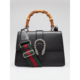 Gucci Black Pebbled Leather Medium Dionysus Top Handle Bag