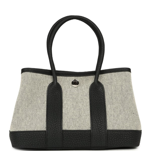 Hermes Hermes Garden Party Neo 23 Black-Ecru Toile H Canvas, Black Negonda Palladium Hardware