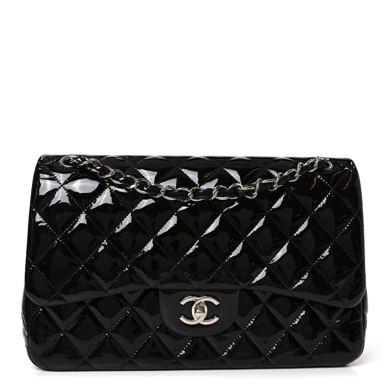 Chanel Patent Quilted Jumbo Double Flap Black