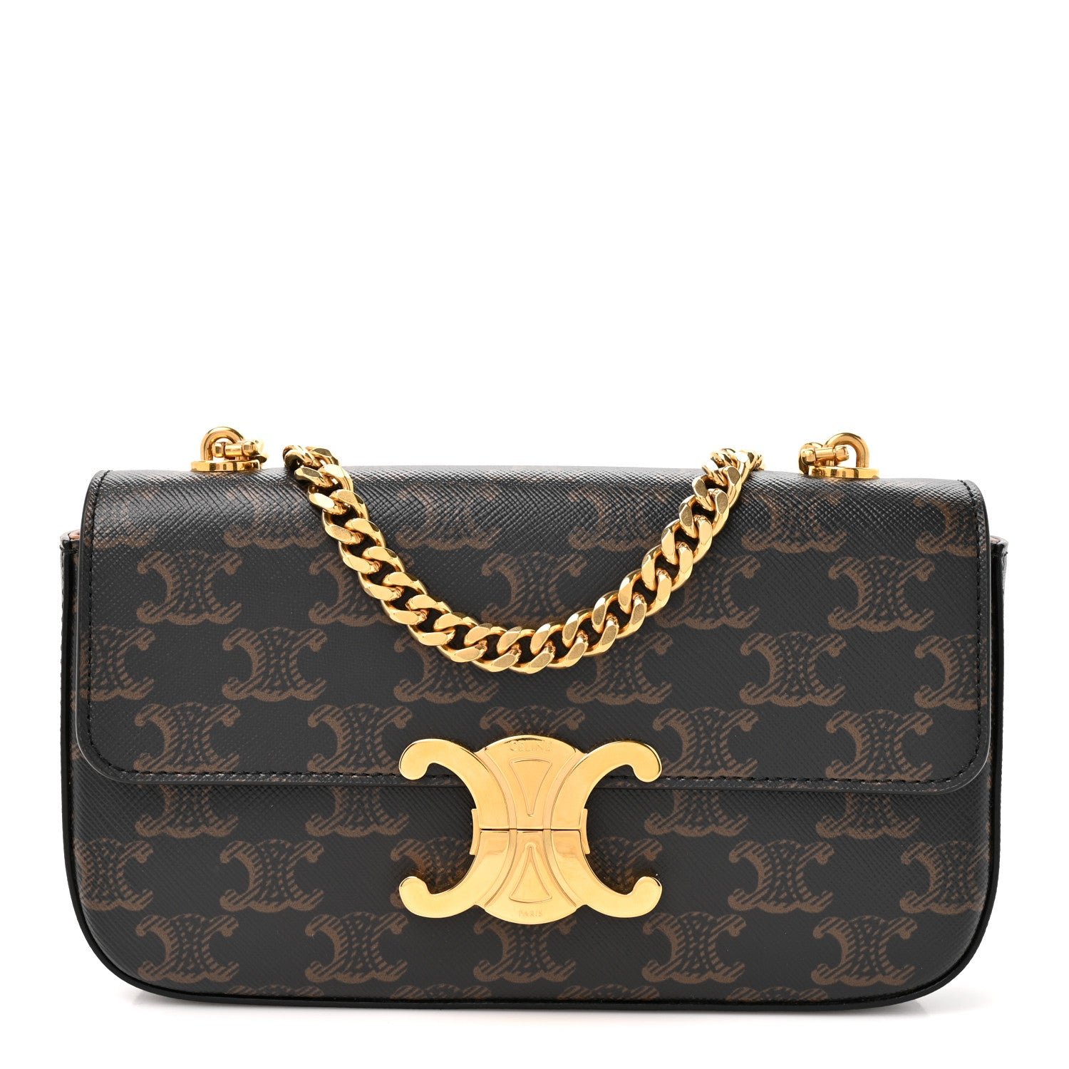 Celine Triomphe Canvas Chain Shoulder Bag Tan