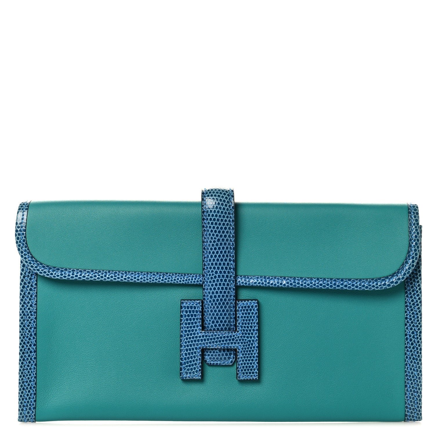 Hermes Swift Lizard Jige Elan Touch 29 Clutch Bleu Paon Mykonos