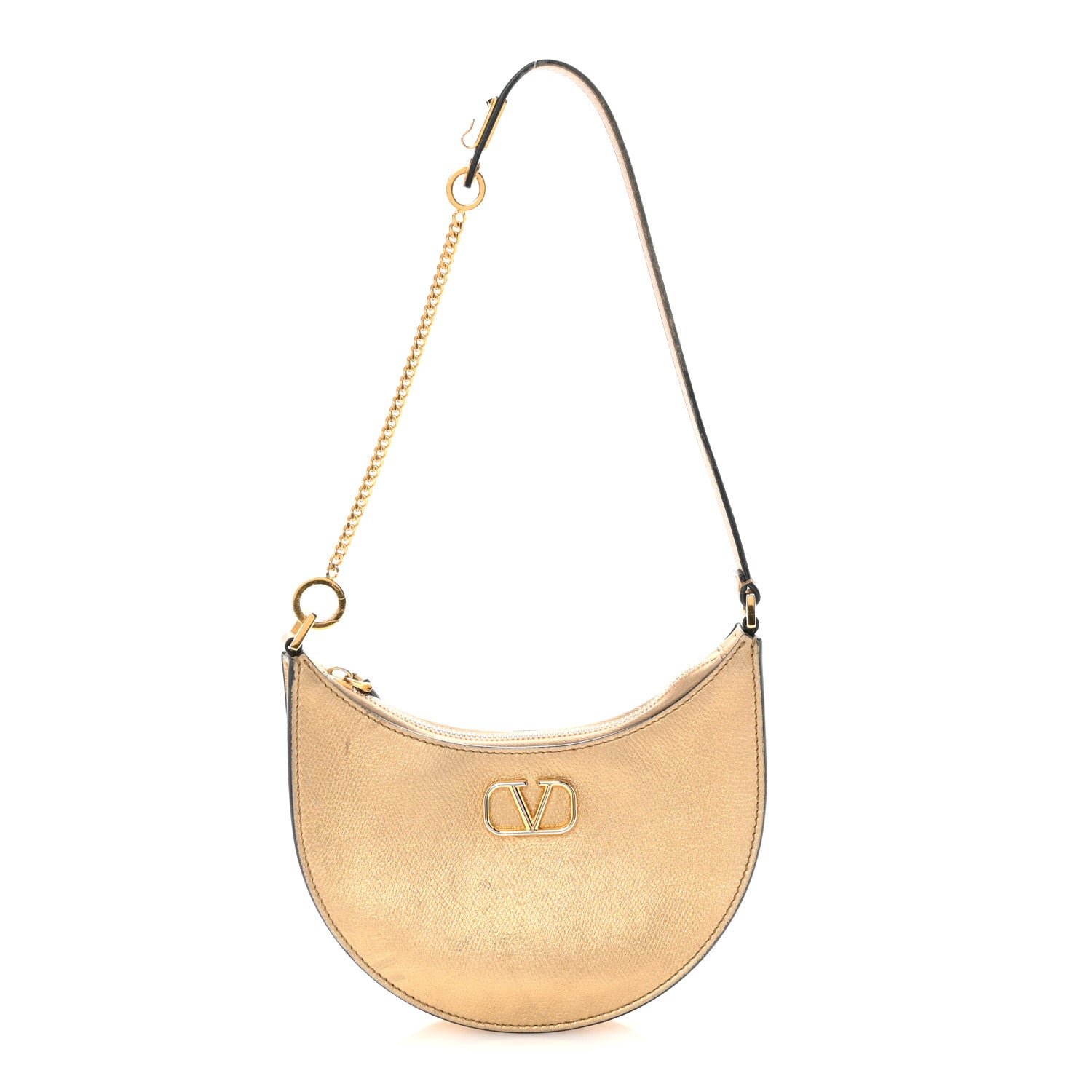 Valentino Garavani Metallic Grainy Calfskin Mini Vlogo Hobo Bag Gold