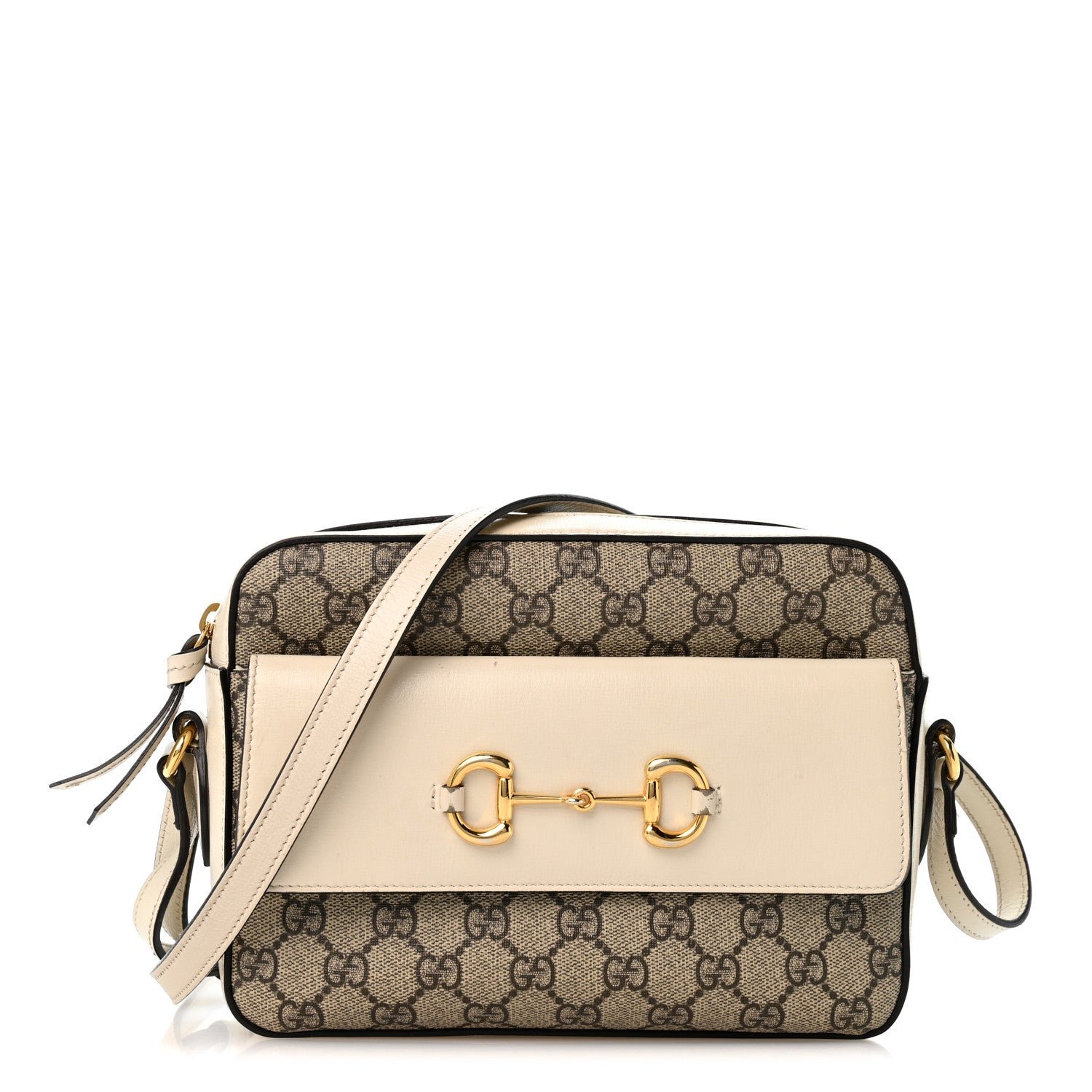 Gucci GG Supreme Monogram Small Horsebit 1955 Shoulder Bag Beige Mystic White