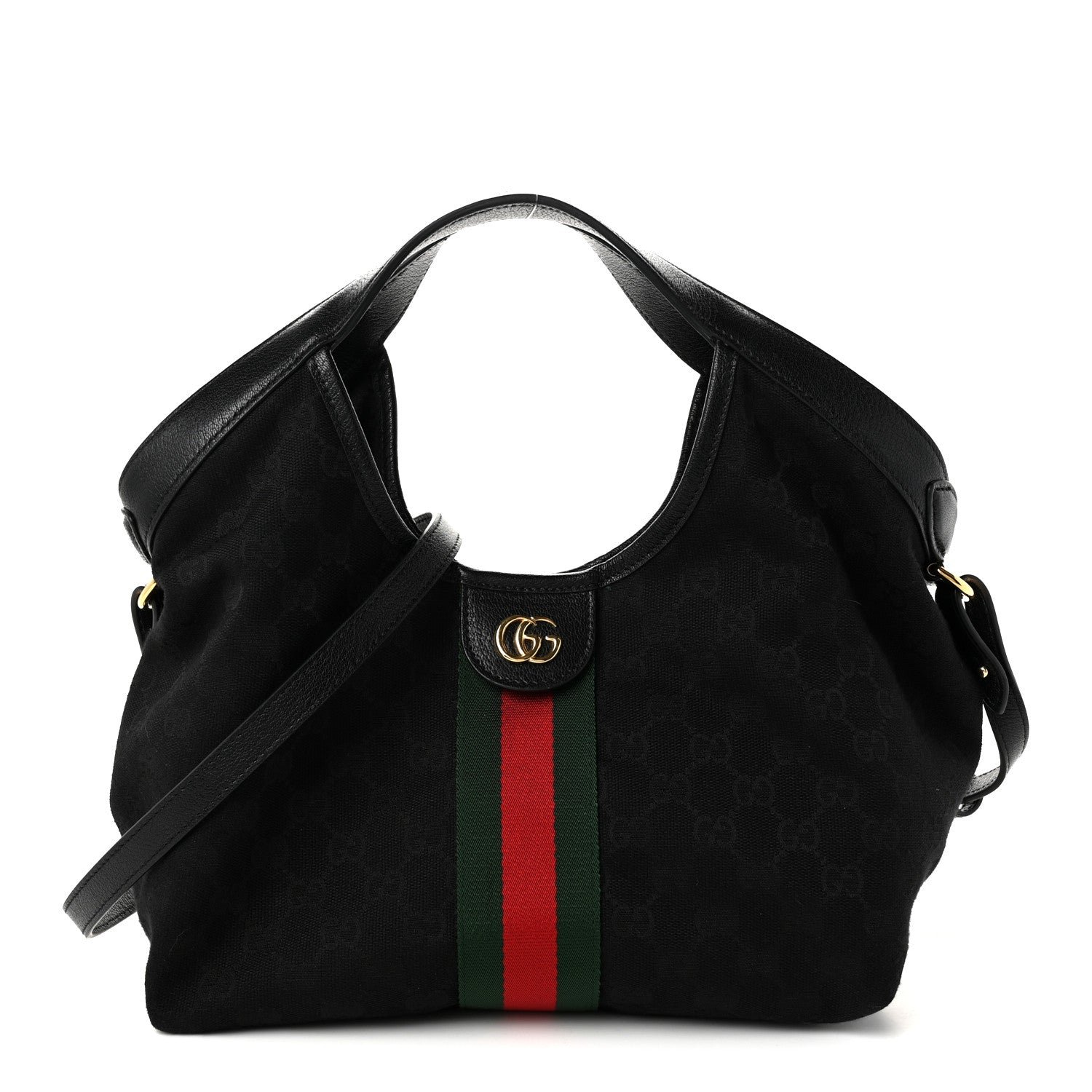 Gucci Denim GG Monogram Web Small Giglio Tote Black
