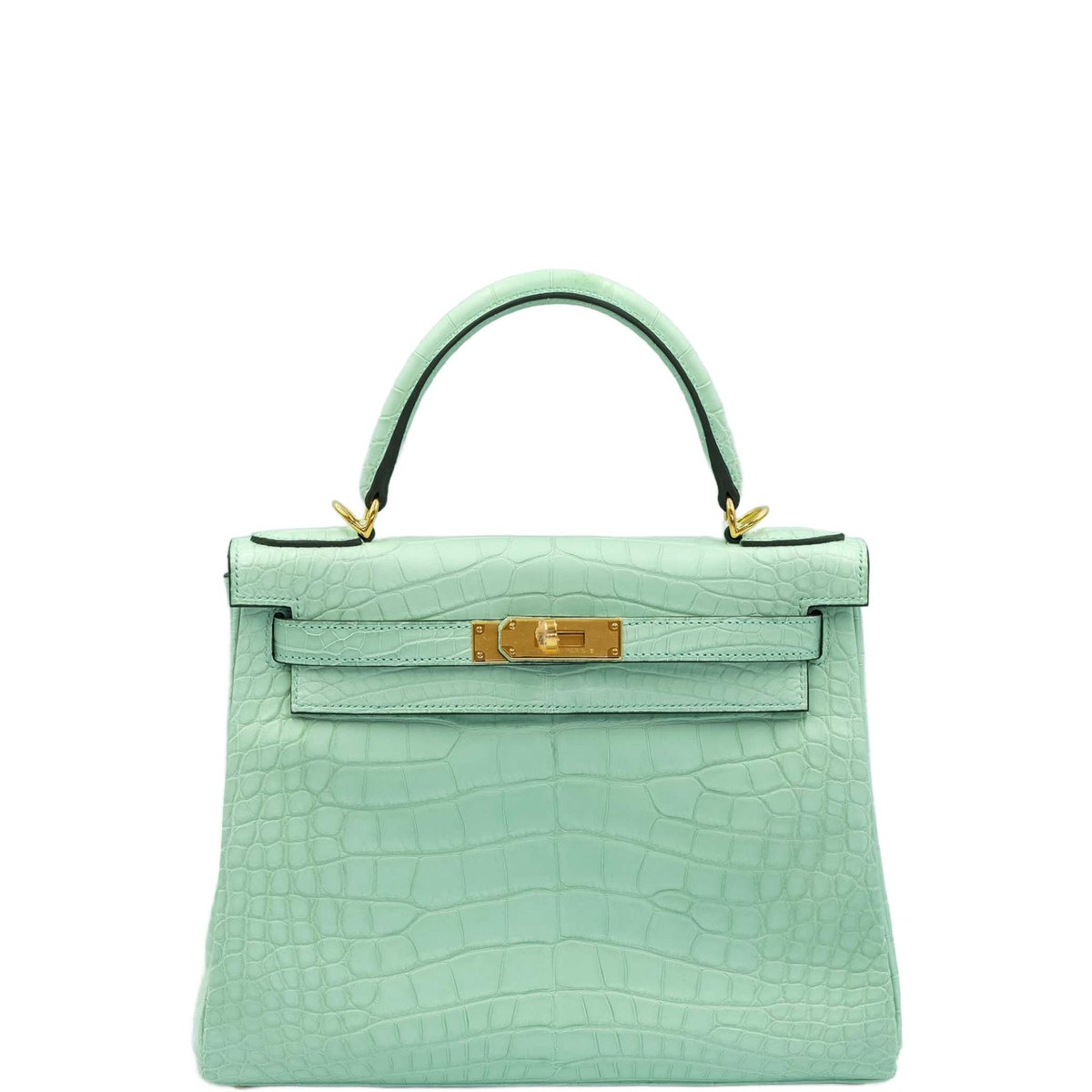 Hermes Hermès Kelly 28 Retourne Vert d'Eau Matte Alligator with Gold Hardware