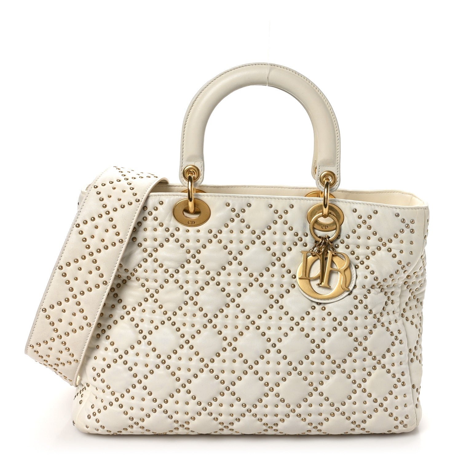 Dior Lambskin Cannage Studded Large Supple Lady Dior White