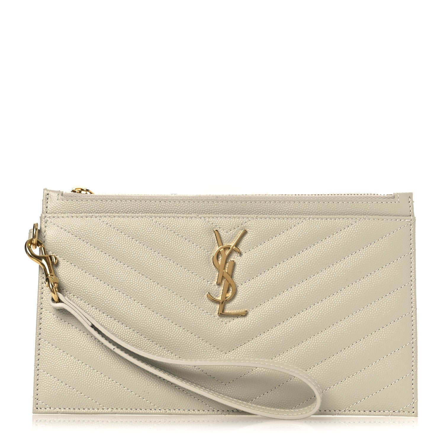 Saint Laurent Grain De Poudre Chevron Monogram Bill Pouch Blanc Vintage