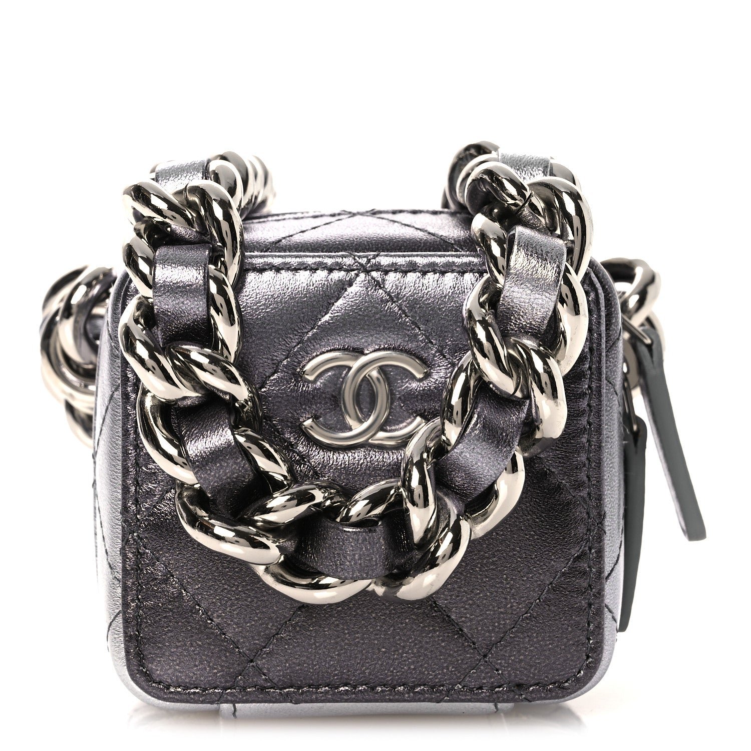 Chanel Gradient Metallic Lambskin Quilted Coco Punk Cube Clutch With Chain Silver Black