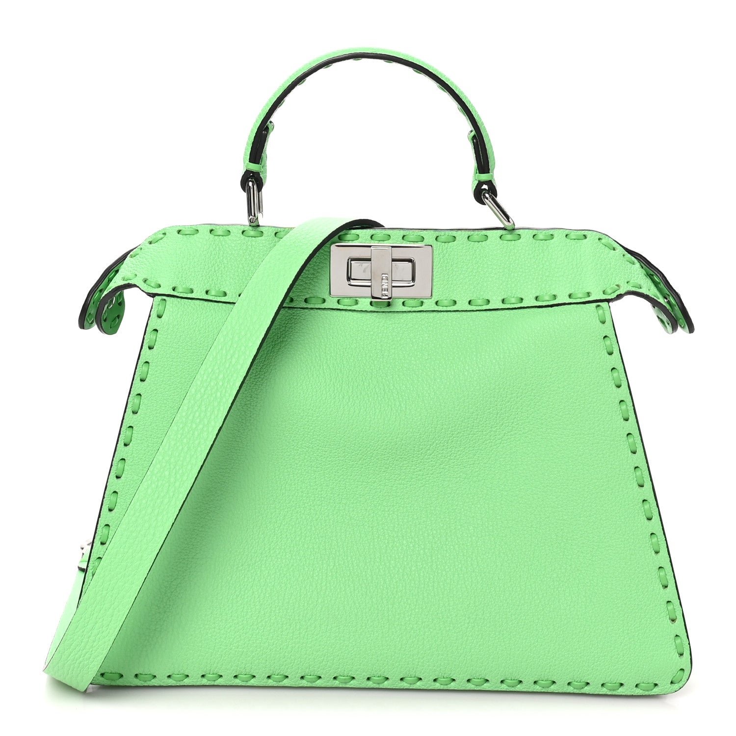 Fendi Cuoio Roma Sellerissima Nappa Sintetica Tape Stitch Small Peekaboo I SEE U Satchel Edamame