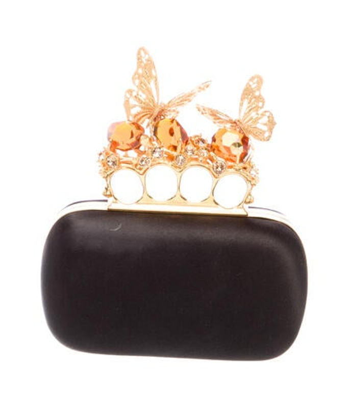 Alexander McQueen Mcqueen Skull Satin Butterfly Knuckle Duster Box Clutch