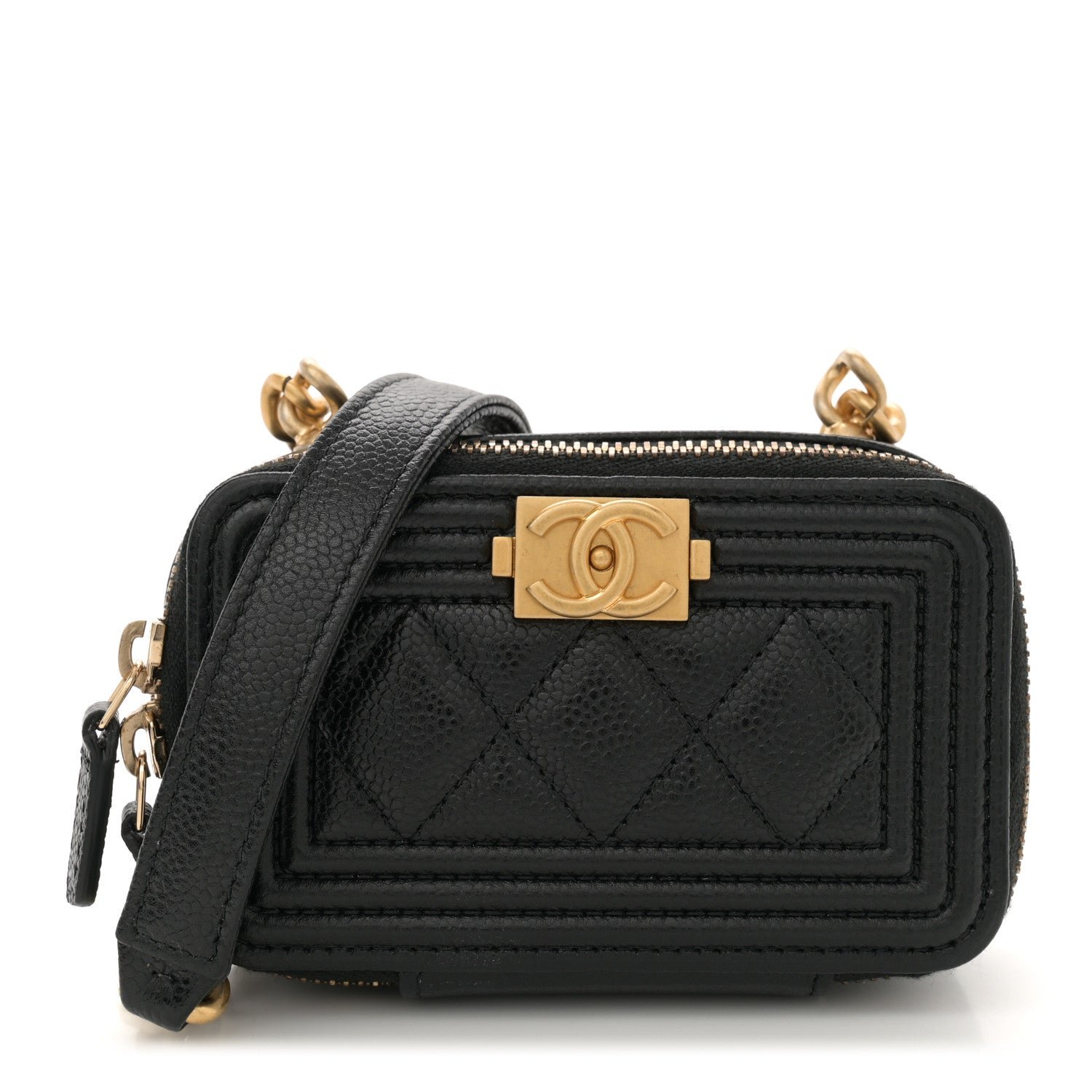 Chanel Chanel Caviar Quilted Mini Boy Clutch With Chain Black