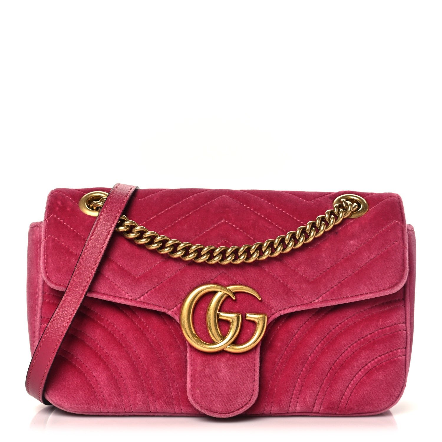 Gucci Velvet Matelasse Small GG Marmont Shoulder Bag Fuchsia Violet Cyclamen