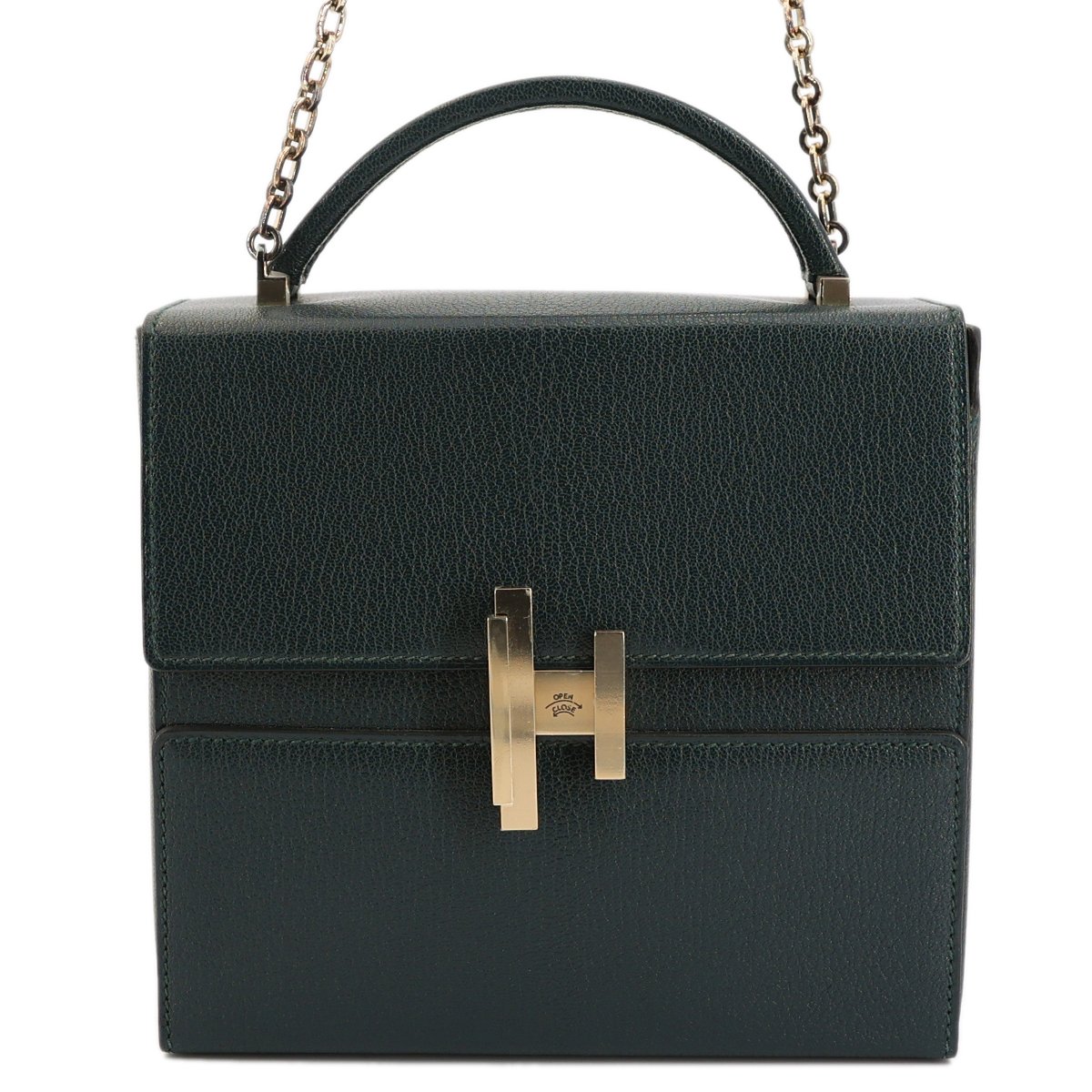 Hermes HERMÈS Cinhetic Box Bag in Vert Cypress Chevre leather with Gold hardware[Consignment]