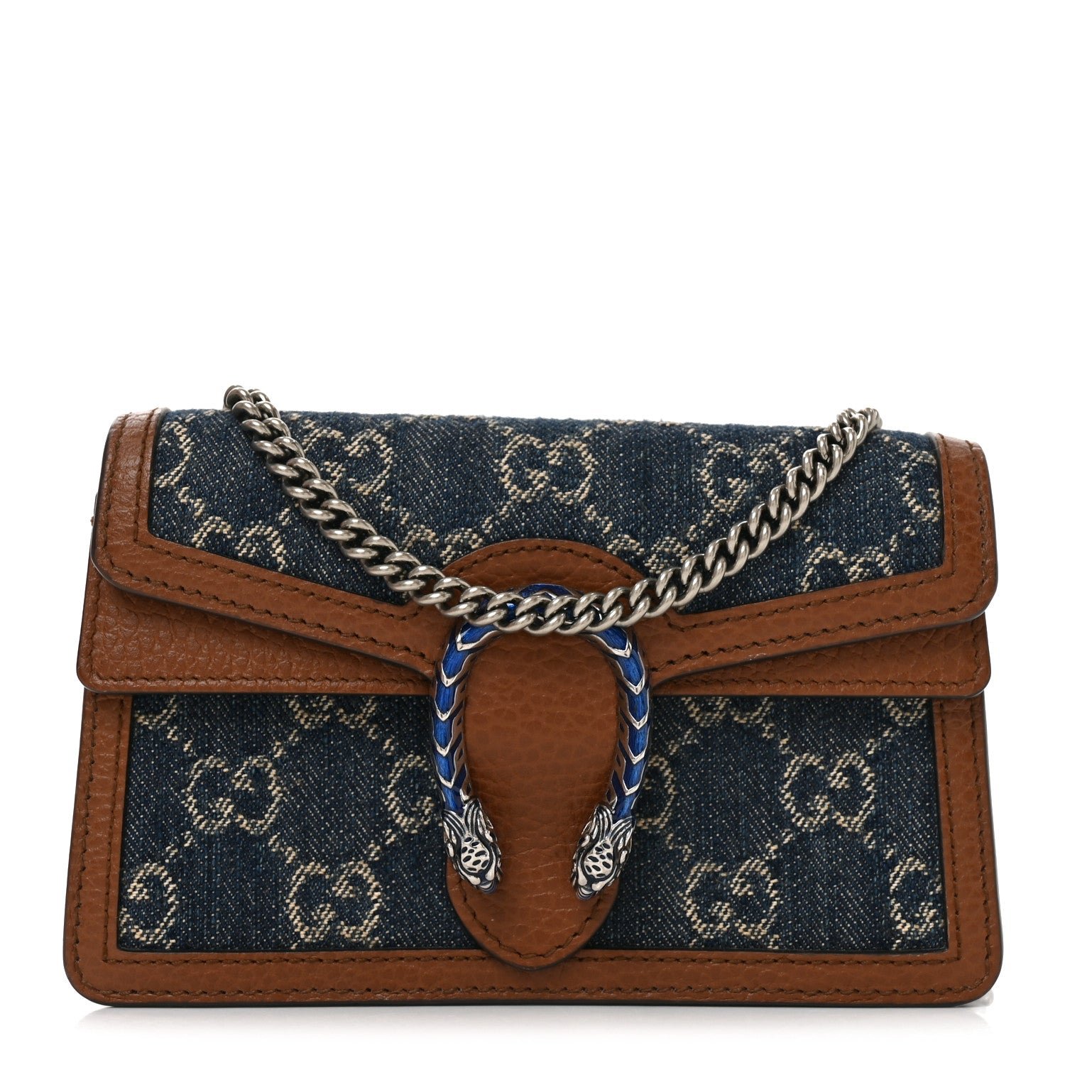 Gucci New Denim GG Monogram Dollar Calfskin Enamel Super Mini Dionysus Shoulder Bag Blue Tea Cuir Epilog Electric Blue