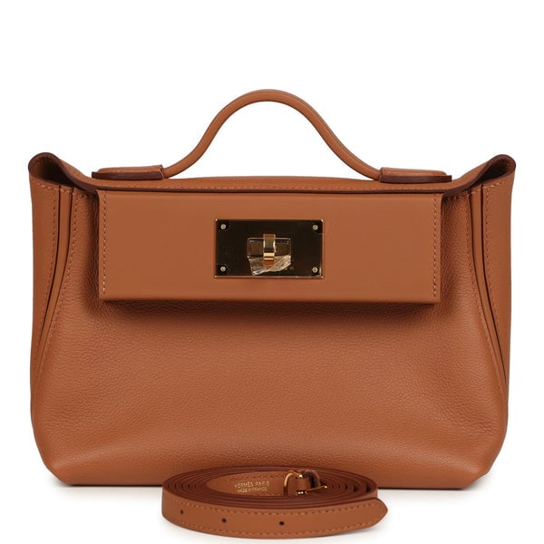 Hermes Hermes Mini 24/24 Bag Gold Evercolor and Swift Gold Hardware