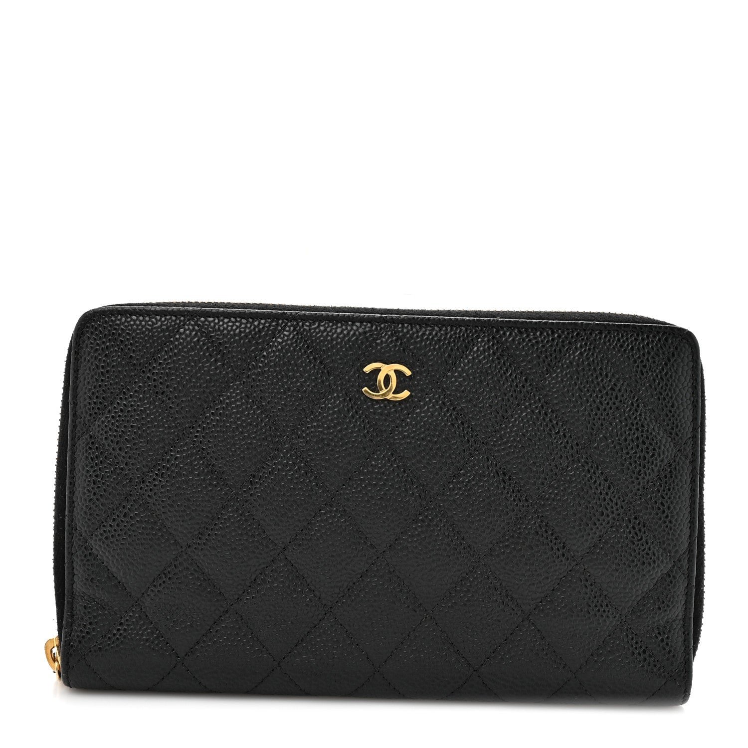 Chanel Caviar Quilted Large Zip Around Organizer Wallet Black
