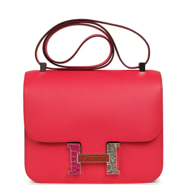 Pre-owned Hermes Constance 18 Rose Extreme Epsom Marquette Palladium Hardware