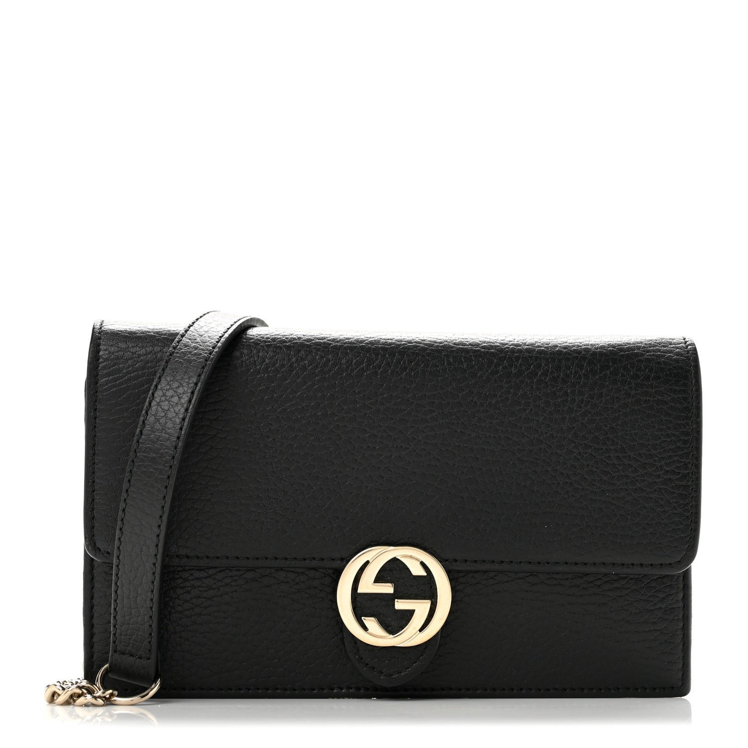 Gucci Dollar Calfskin Interlocking G Chain Wallet Black