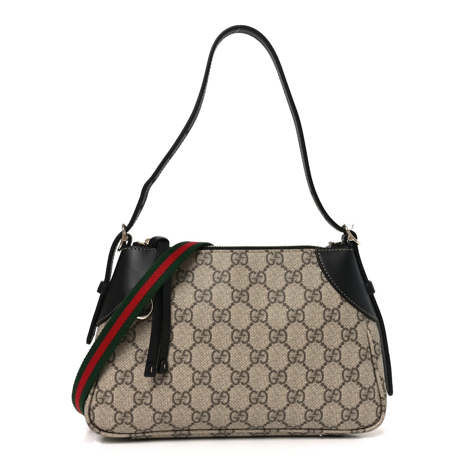 Gucci GG Supreme Monogram Textured Calfskin Small Emblem Shoulder Bag Beige Black