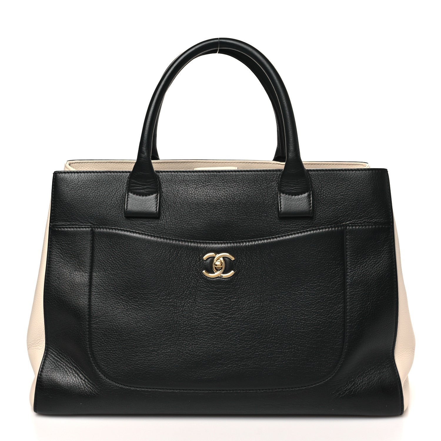 Chanel Grained Calfskin Medium Bi-Color Neo Executive Shopper Tote Black Beige