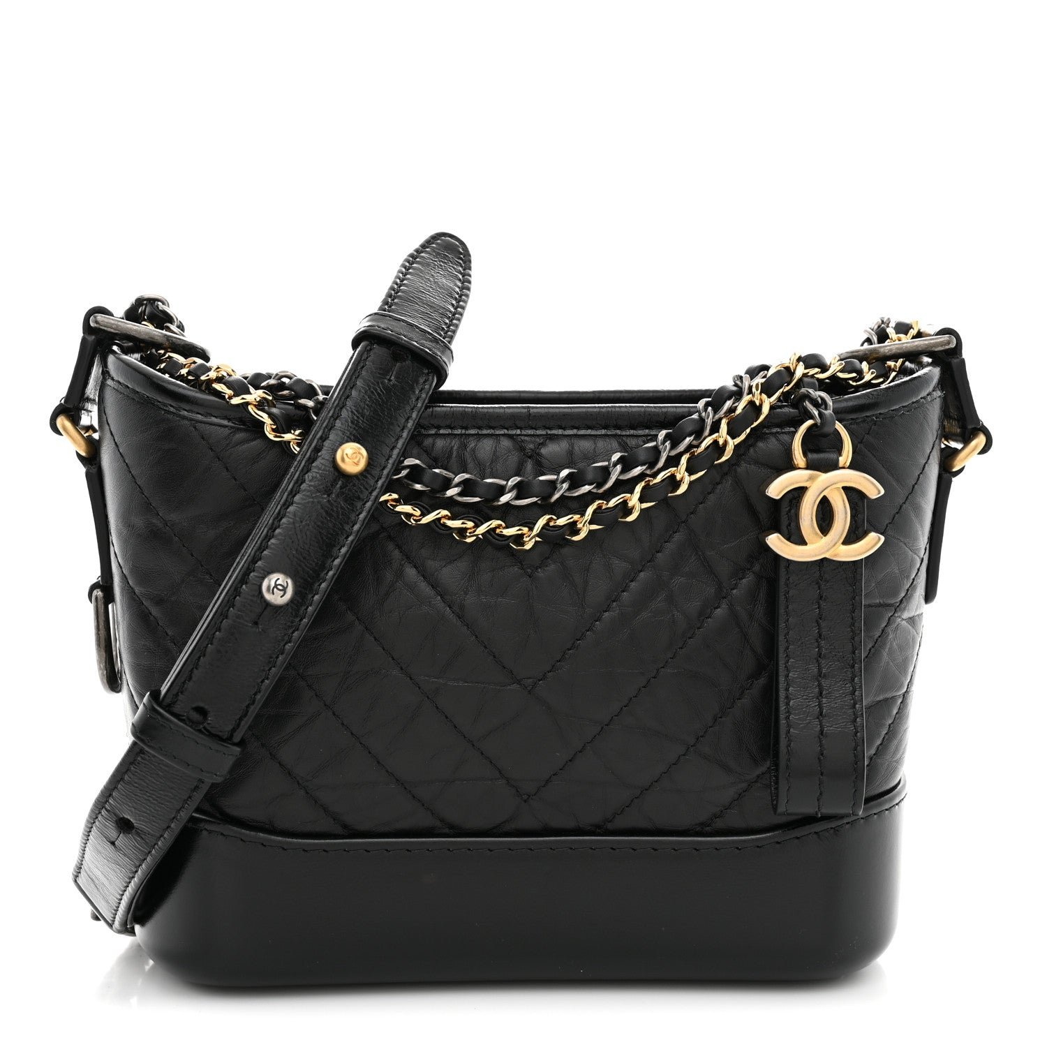 Chanel Aged Calfskin Chevron Quilted Small Gabrielle Hobo  Black