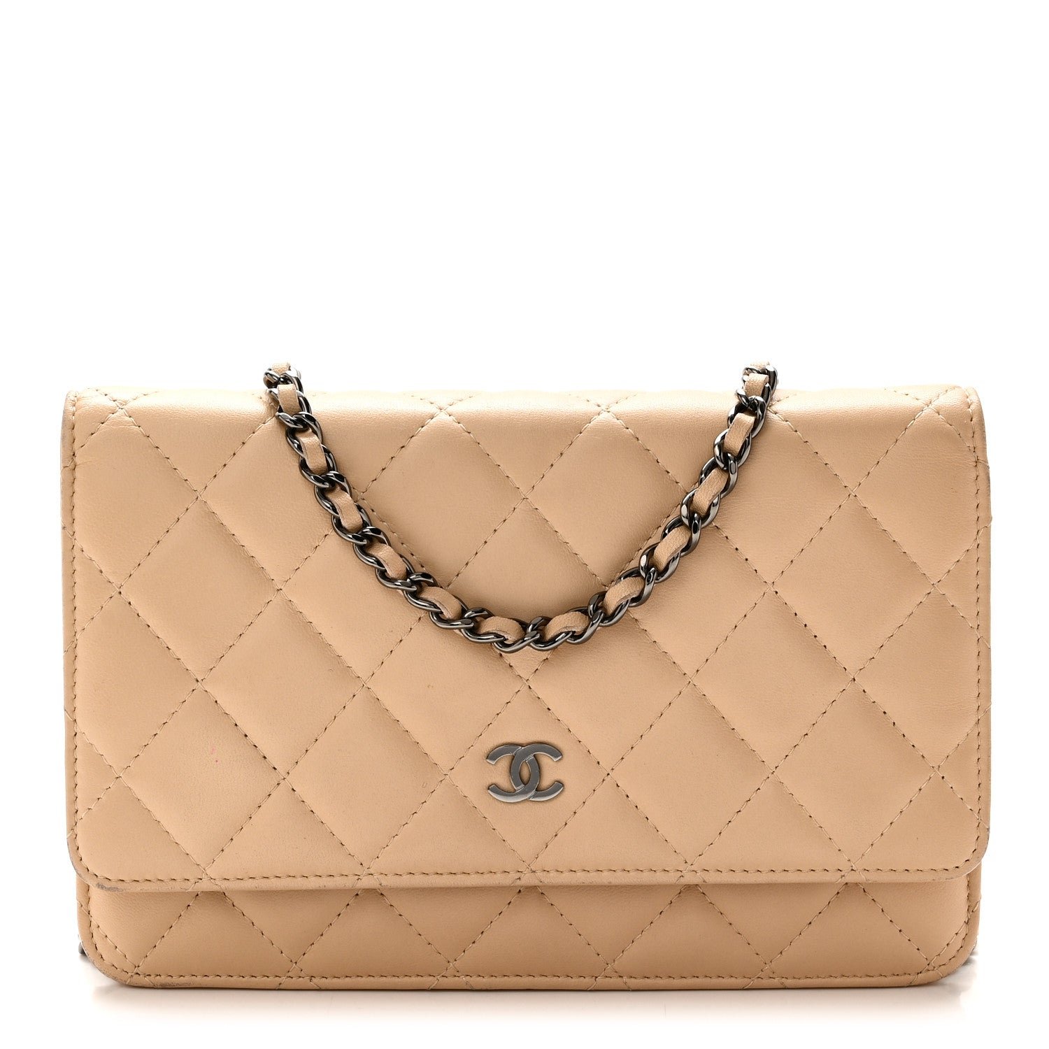 Chanel Lambskin Quilted Wallet On Chain WOC Beige