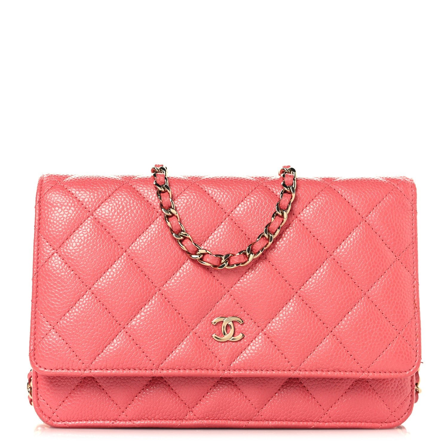 Chanel Iridescent Caviar Quilted Wallet on Chain WOC Rose Pink