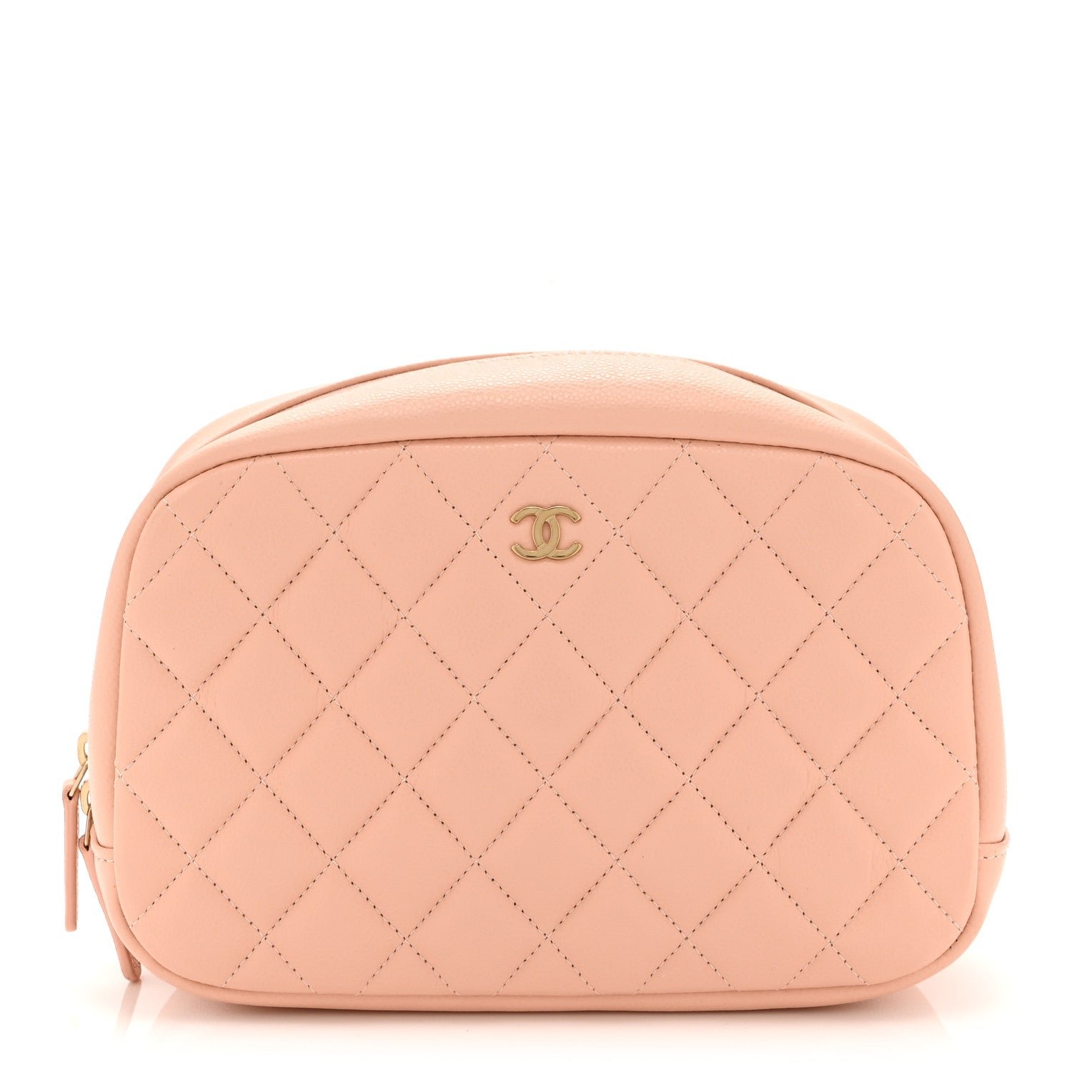 Chanel Caviar Quilted Medium Curvy Pouch Cosmetic Case Light Pink