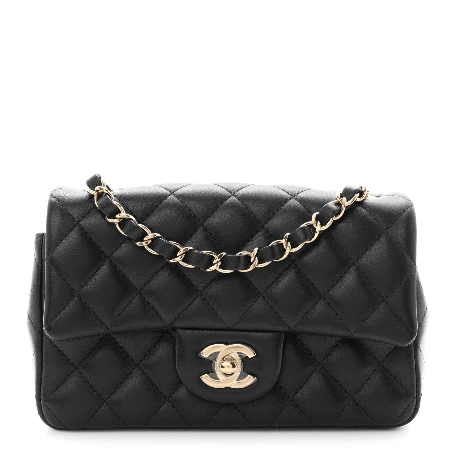 Chanel Lambskin Quilted Mini Rectangular Flap Black