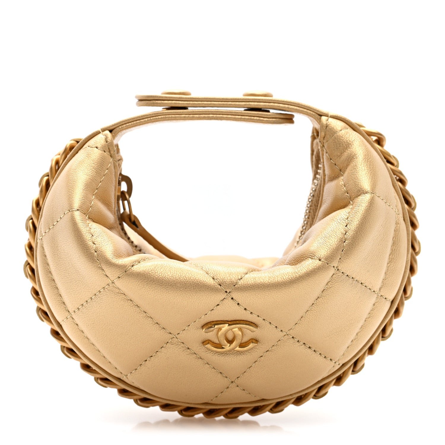 Chanel Metallic Lambskin Quilted Chain Around Mini Pouch Gold